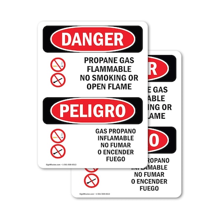 Signmission Propane Gas Flammable No Smoking Danger Sign, Vinyl Decal, 18in W x 24in L, 2PK OS-2PACK-DS-D-1824-VS-1539